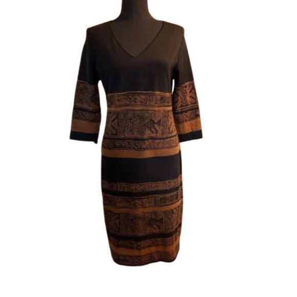Peruvian Connection Black/Brown Aztec Print Pima Cotton Sweater Dress Size M - Picture 11 of 11